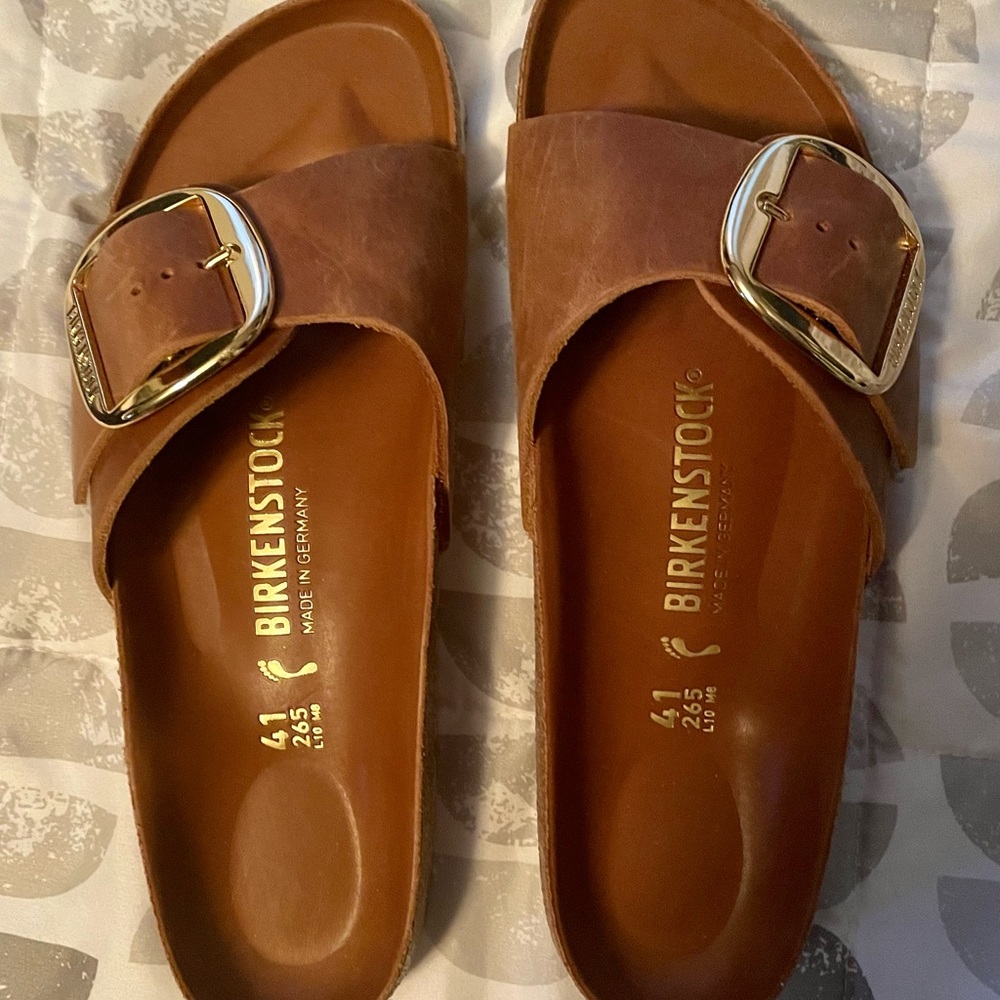 Brand new Birkenstock Big Buckle Madrid slides.